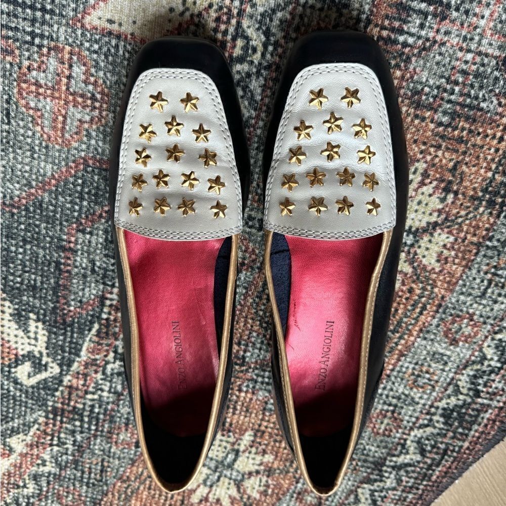 Enzo Angiolini Vero Cuoio Women's Black & White Leather Loafers